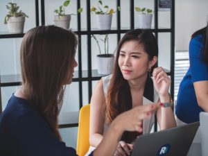 Person speaking openly to the listener